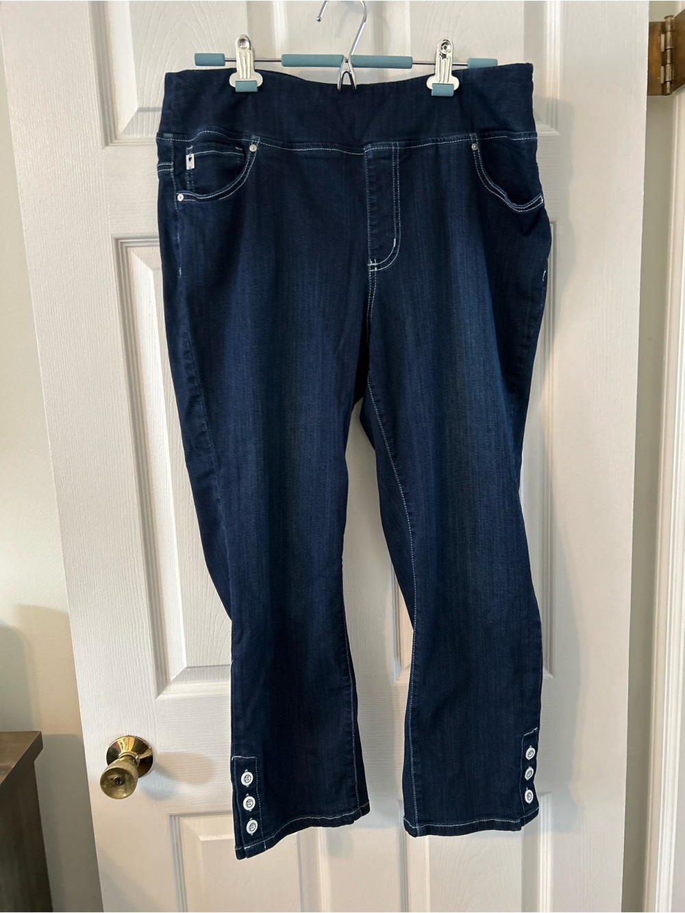 Belle by Kim Gravel Dark Blue Cropped Button-Cuff Jeans